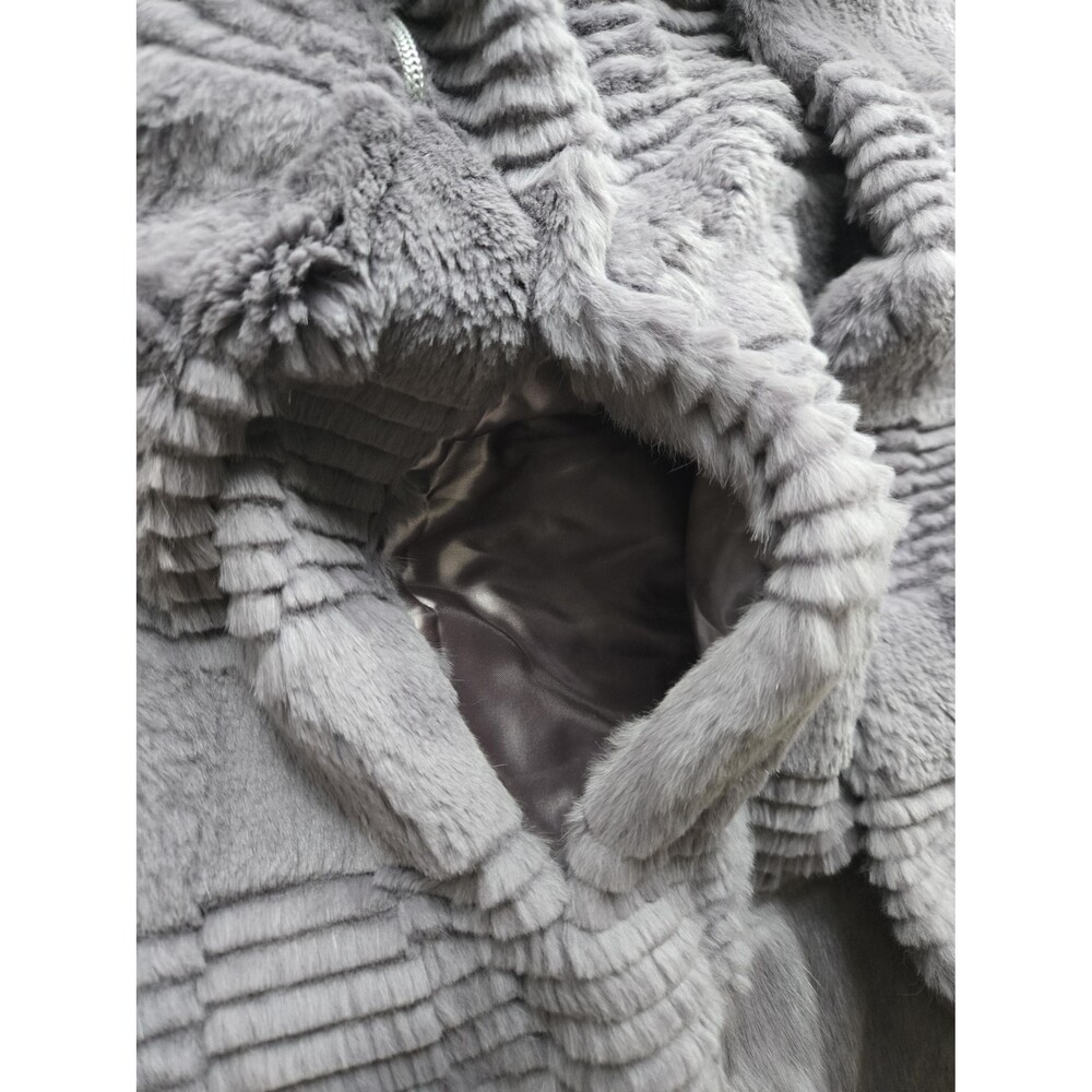 Vintage genuine rabbit fur long coat genuine fox fur collar gray womens L-XL - Picture 8 of 16